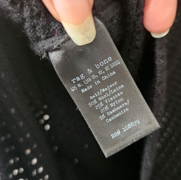 Rag & Bone Wool Cashmere Open Knit Black Long Sleeve Top Womens S - Picture 9 of 10